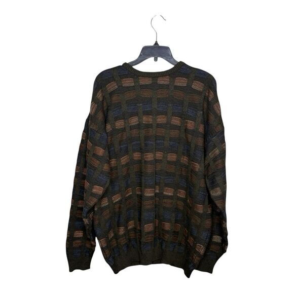 Vintage Serafini Patterned Knit Sweater Mens XL Textured Earthtones Blue Brown - Picture 1 of 5